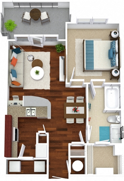 Floor plan for 1 bed, 1 bath, 724 sqft